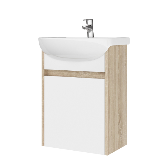 Тумба AQUARIUS Fine 50 см Дуб Сонома/Білий підвісна з умивальником Артеко 50 Тумба AQUARIUS Fine 50 см Дуб Сонома/Білий підвісна з умивальником Артеко 50