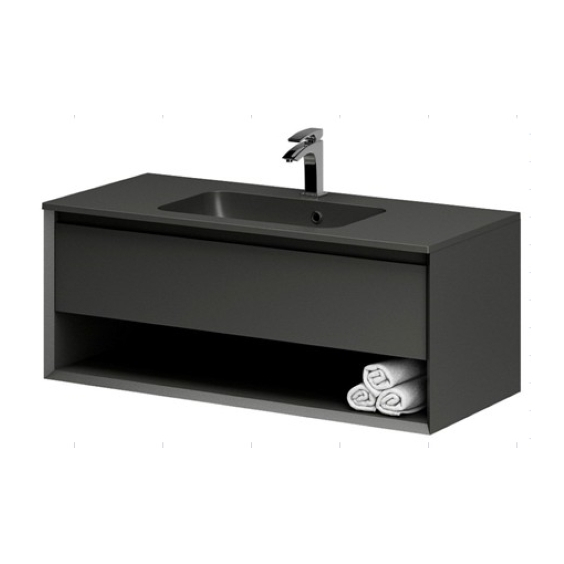 Тумба AQUARIUS KOMO 80 навісна (поличка) Graphite з умивальником Vero 