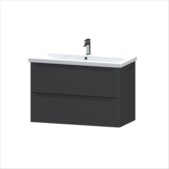 Тумба POLA 90 см підвісна (Графіт) з умивальником Комо 90