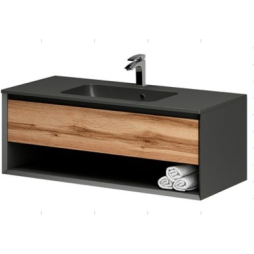 Тумба AQUARIUS RIMINI 100 навісна (поличка) Graphite з умивальником Vero 