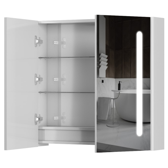 Дзеркальна шафа Aquarius Silver з LED підсвіткою 80 (Білий) Дзеркальна шафа Aquarius Silver з LED підсвіткою 80 (Білий)