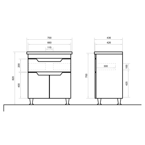 Тумба Ліон з ящиком 70 см з умивальником Комо 70 Тумба Ліон з ящиком 70 см з умивальником Комо 70