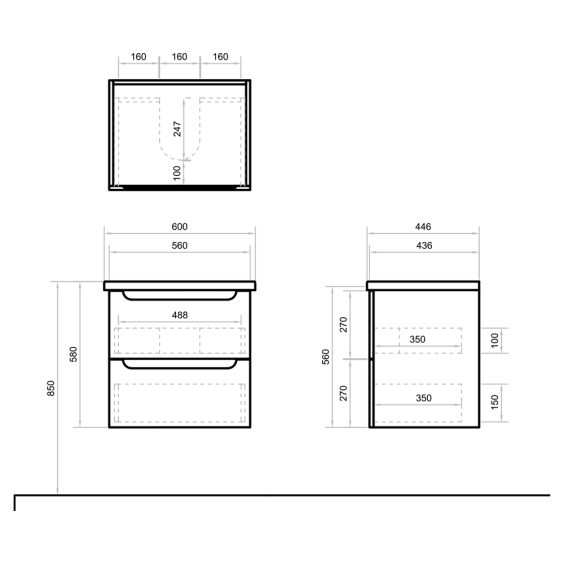 Тумба SOFI 60 см підвісна з умивальником Комо 60